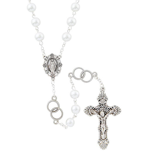 White Wedding Rosary With Special Intertwining Rings