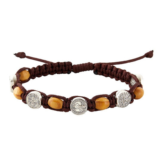 Shambala Wood Bead Saint Benedict Bracelet