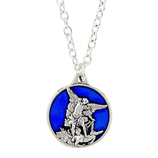 Saint Michael Necklace - Blue Enamel