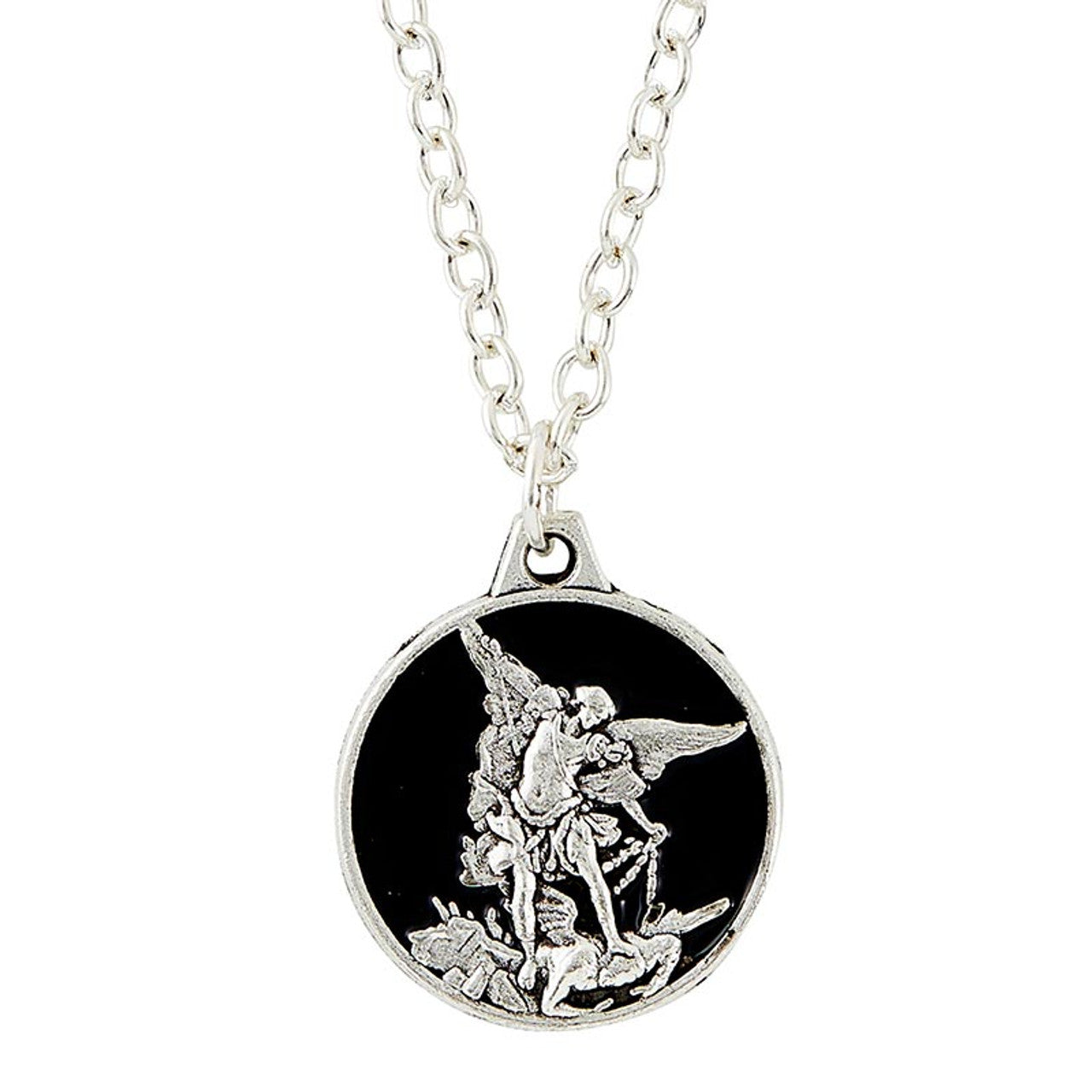 Saint Michael Necklace - Black Enamel