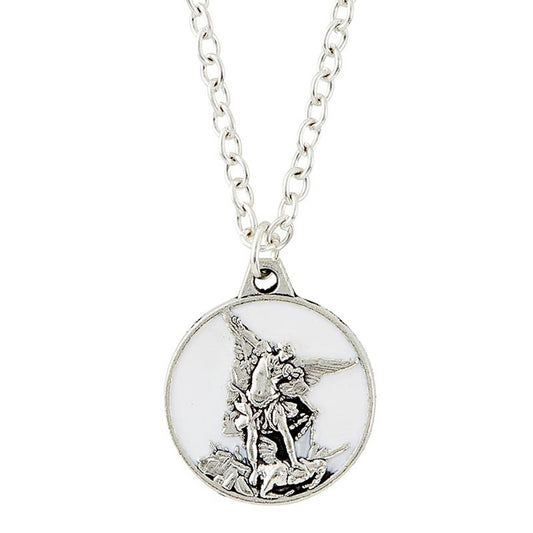 Saint Michael Necklace - White Enamel