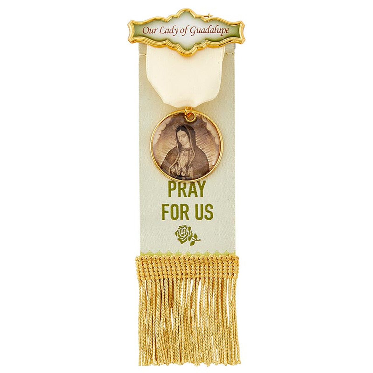 Vintage Ribbon Pin With Tassels - Our Lady Of Guadalupe