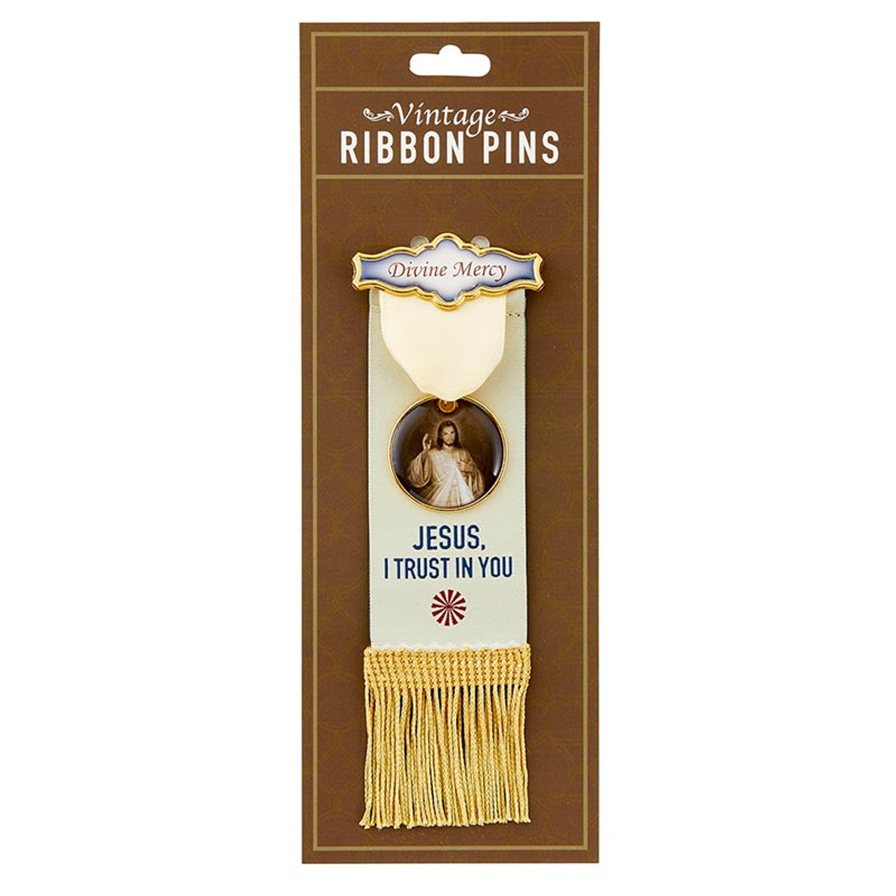 Vintage Ribbon Pin With Tassels - Divine Mercy