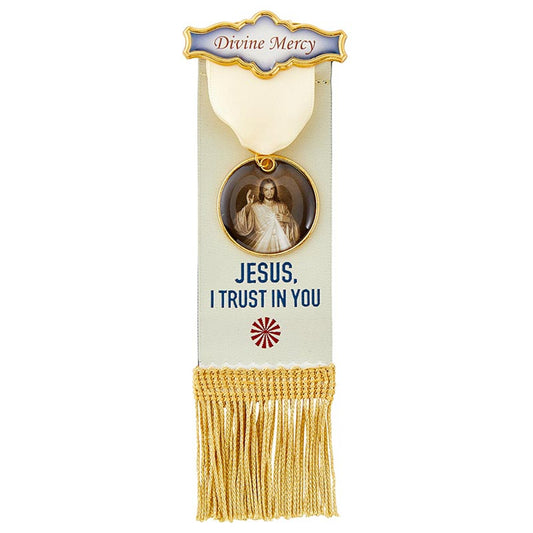 Vintage Ribbon Pin With Tassels - Divine Mercy