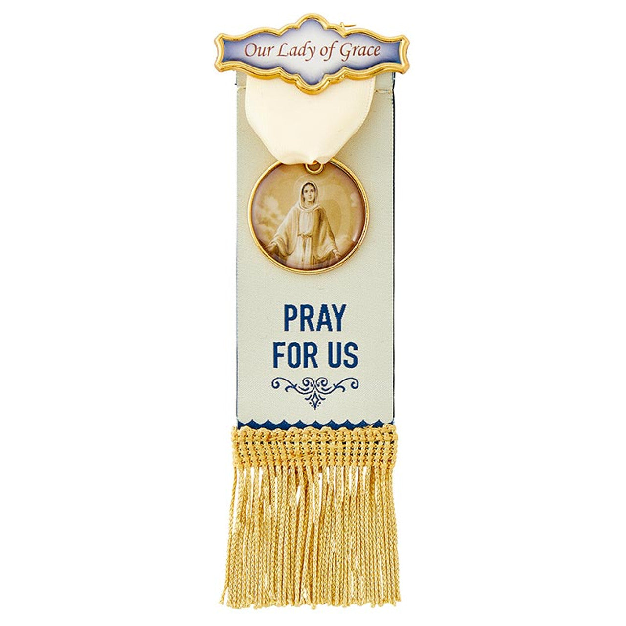 Vintage Ribbon Pin With Tassels - Our Lady Of Grace