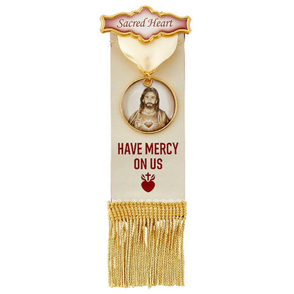 Vintage Ribbon Pin With Tassels - Sacred Heart