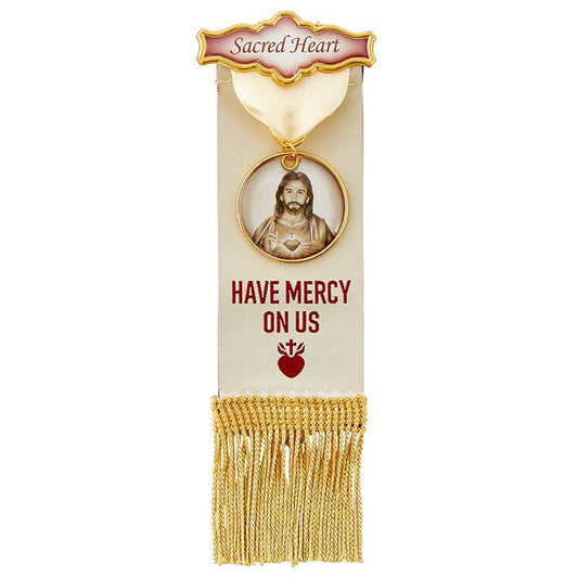 Vintage Ribbon Pin With Tassels - Sacred Heart