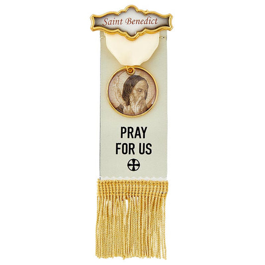 Vintage Ribbon Pin With Tassels - Saint Benedict