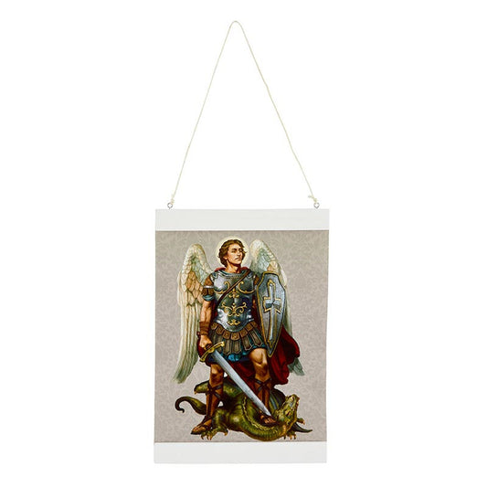 Saint Michael Canvas Wall Hang - Gray Background