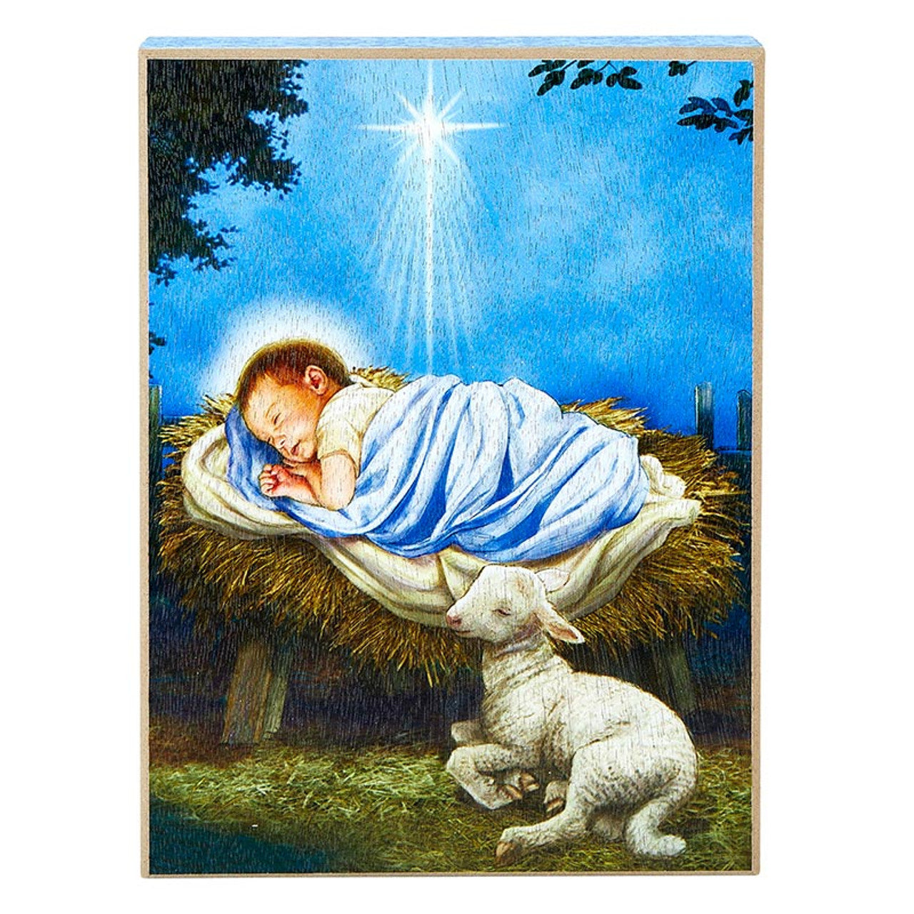 Baby Jesus with Lamb Nativity Box Sign