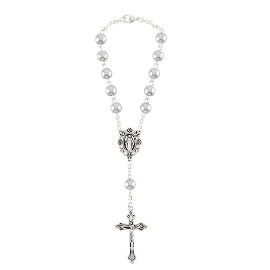 Grey Glass Pearl Auto Rosary