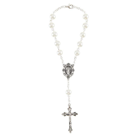 Cream Glass Pearl Auto Rosary