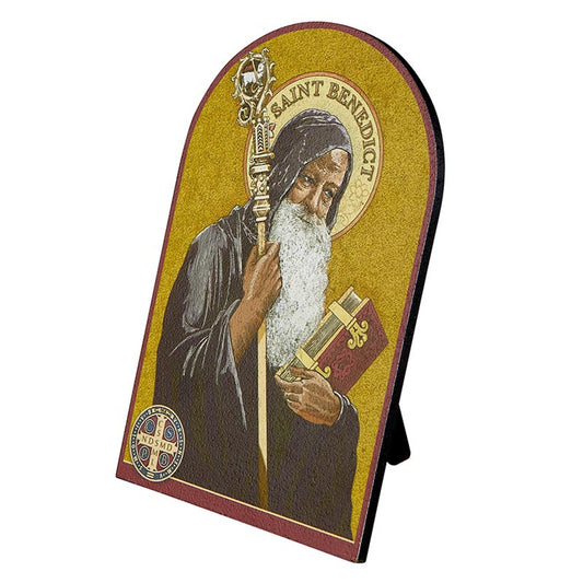 Saint Benedict Arched Wood Desk Plaque