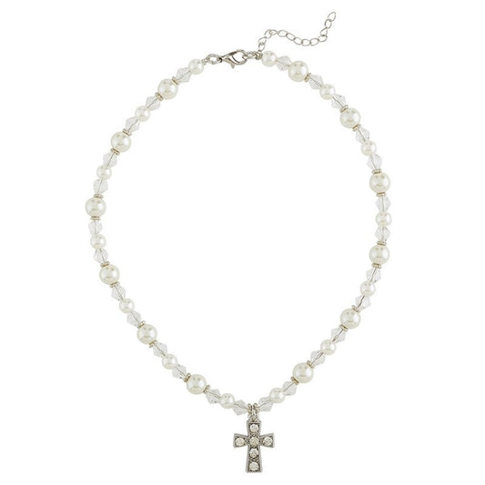 First Communion Rhinestone Pearl Necklace