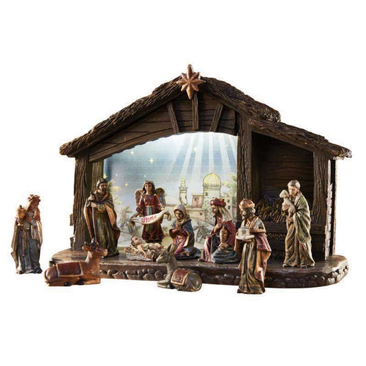 Nativity Set with 8" H Lighted Stable