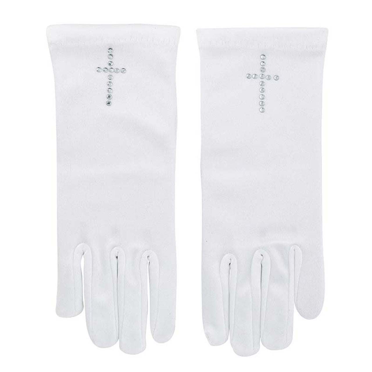 First Communion Satin Gloves w/ Pearl Cross