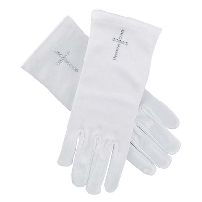 First Communion Satin Gloves w/ Pearl Cross