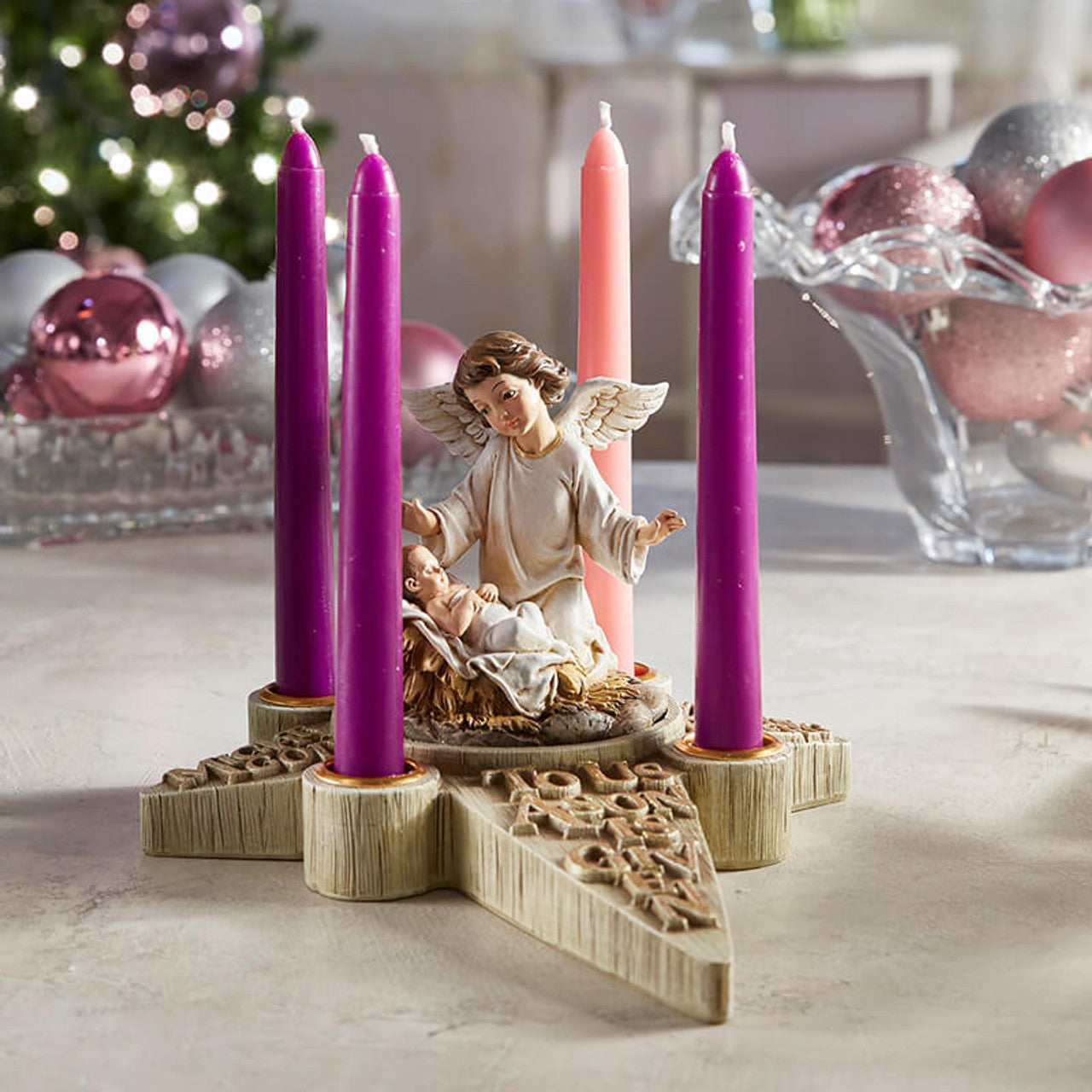 Two Piece Nativity Angel Advent Candle Holder