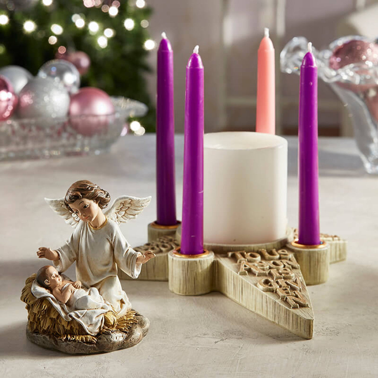 Two Piece Nativity Angel Advent Candle Holder