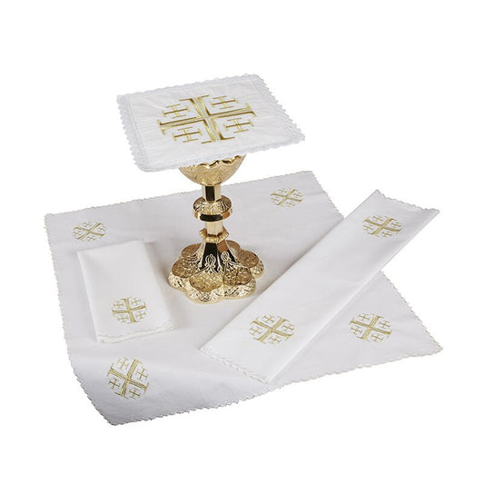 Jerusalem Cross Altar Linen Gift Set (Purificator, Corporal, Chalice Pall and Lavabo Towel)