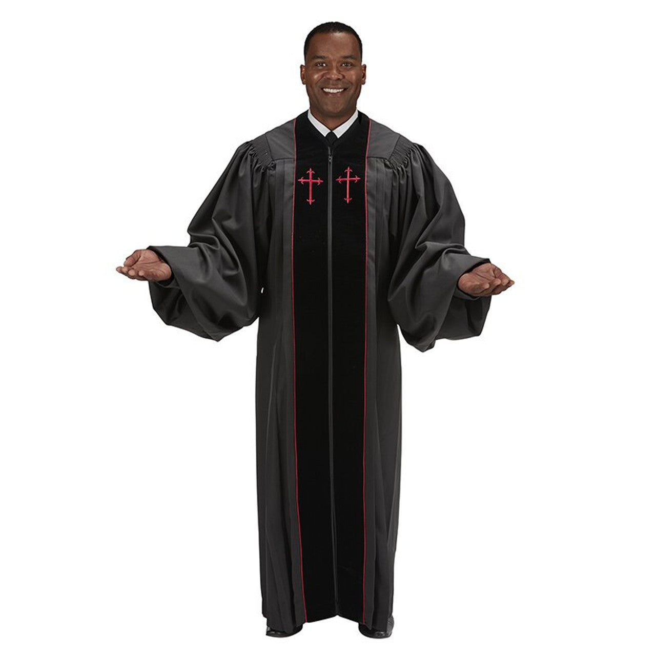 Barrister Collection Embroidered Cross Black Pulpit Robe