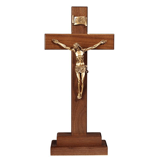 13" H Standing Crucifix - Antique Gold