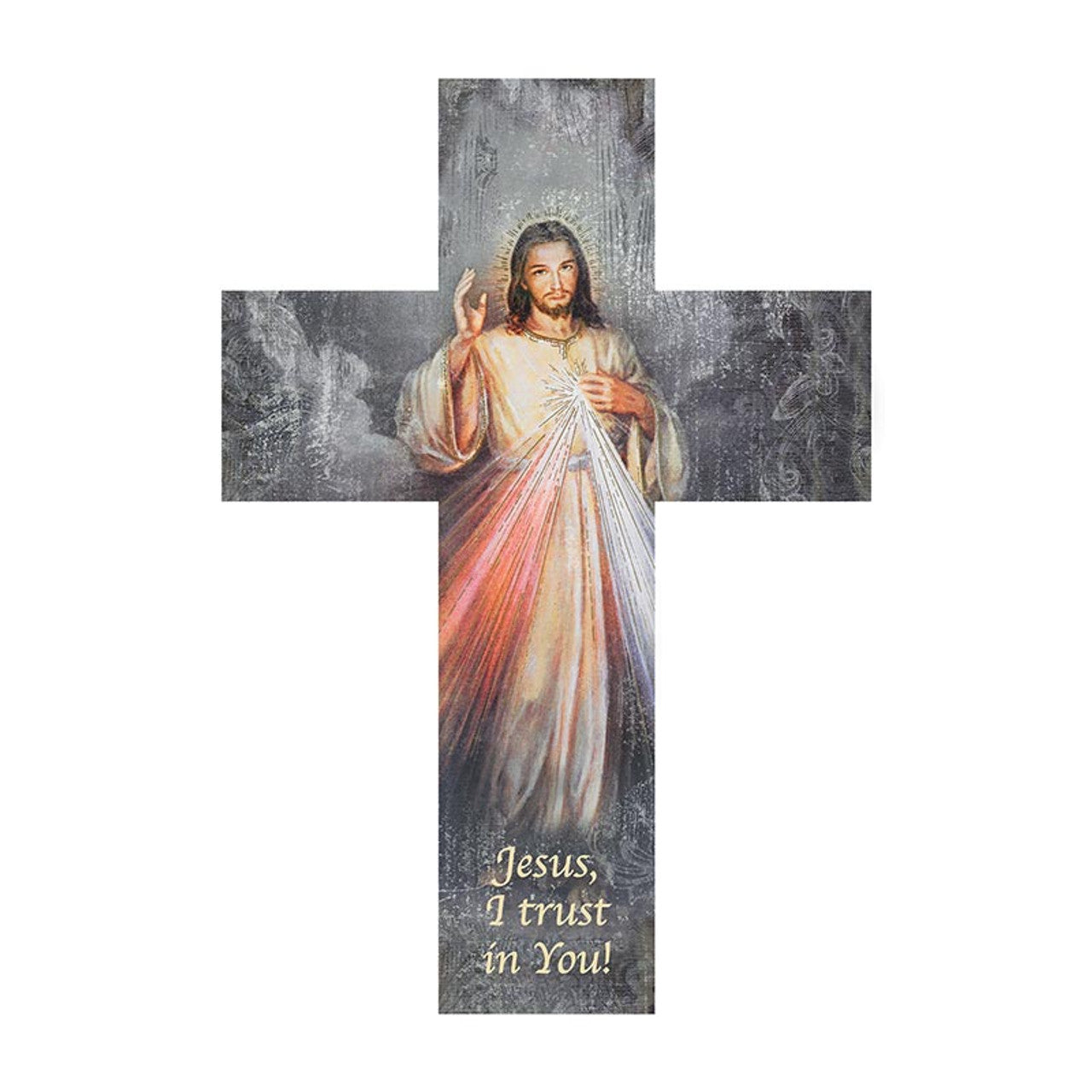 12" H Inspirational Wood Cross - Divine Mercy