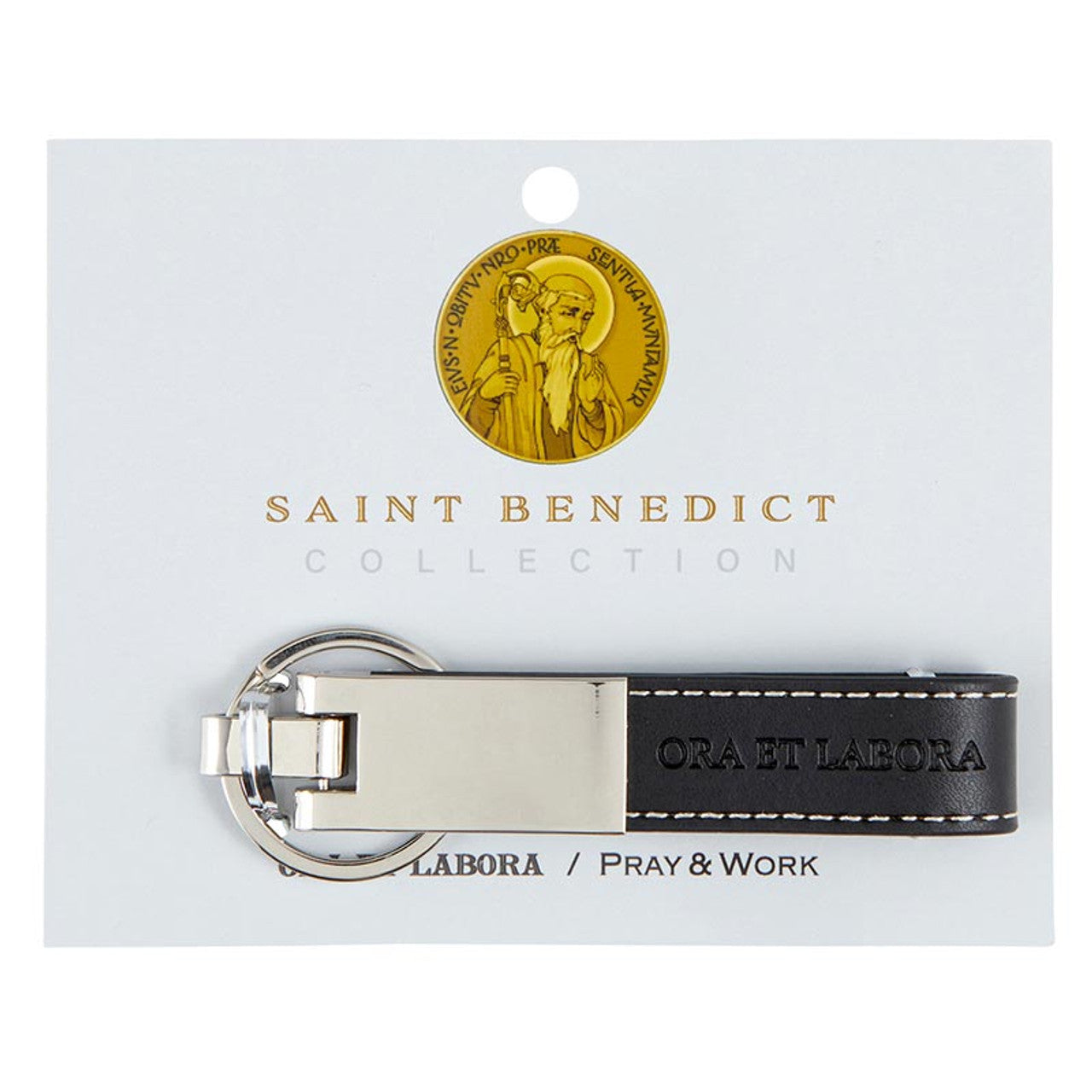 Saint Benedict Black Leather Keychain