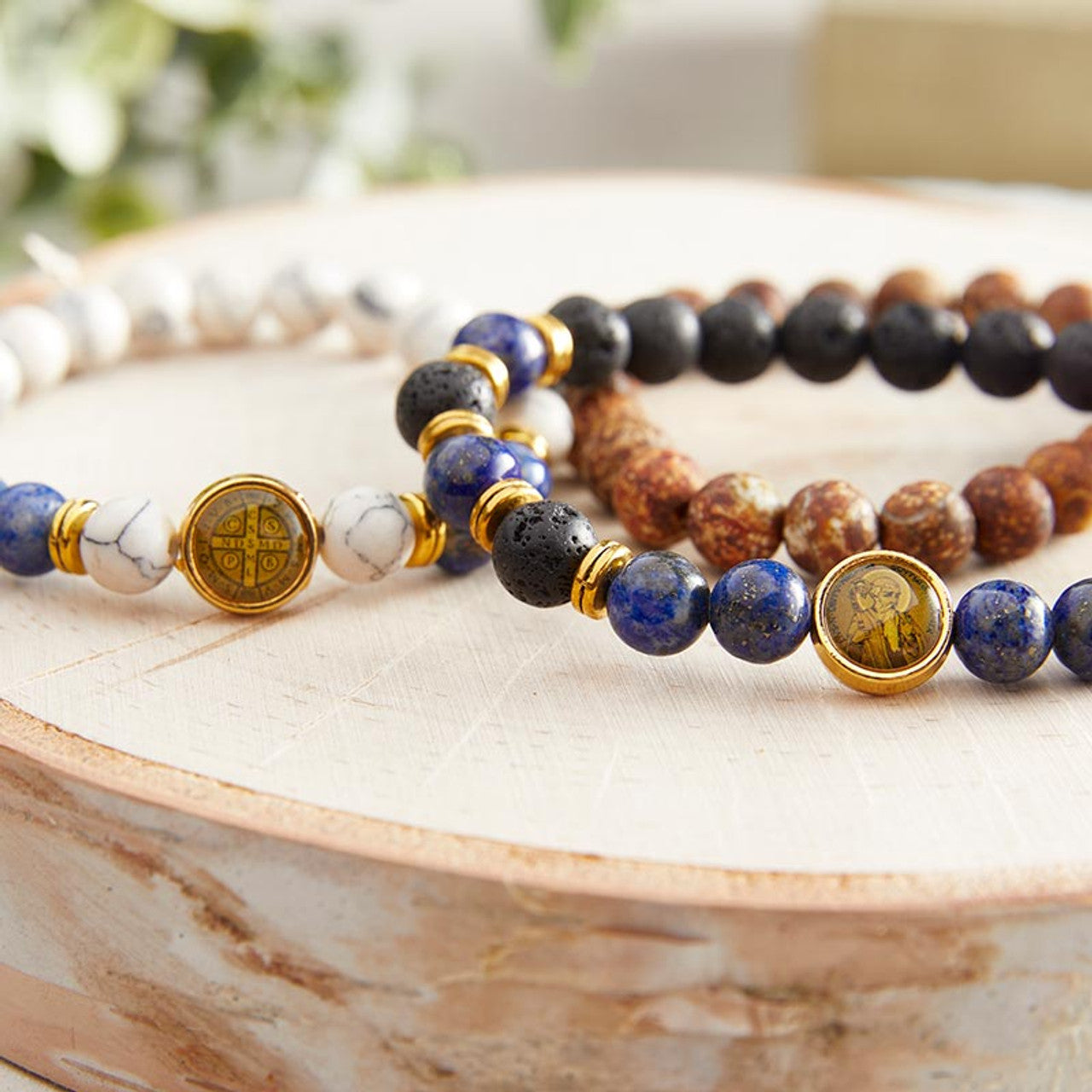 Saint Benedict Onyx/Blue Bracelet