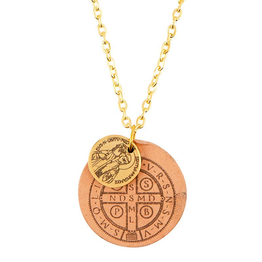 Saint Benedict Leather Tag Necklace