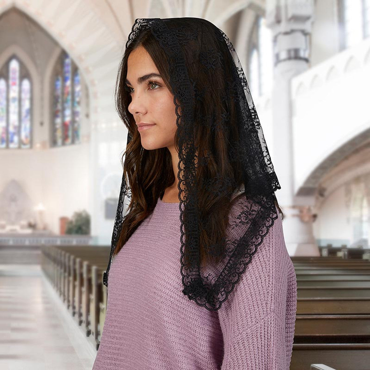 Chapel Veil With Tassels - Black