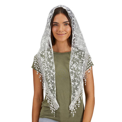 Chapel Veil With Tassels - White