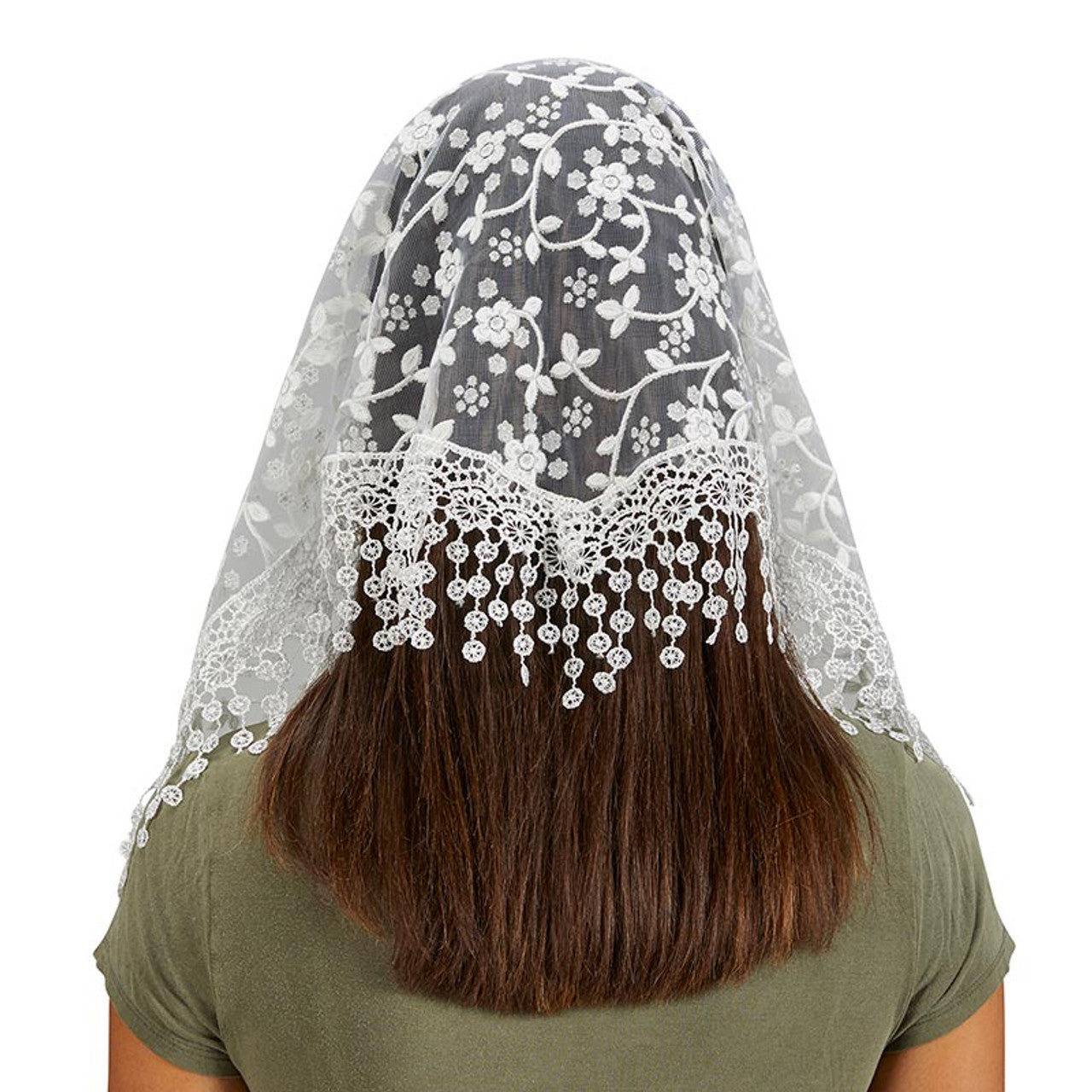 Chapel Veil With Tassels - White