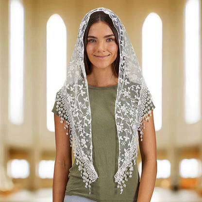 Chapel Veil With Tassels - White