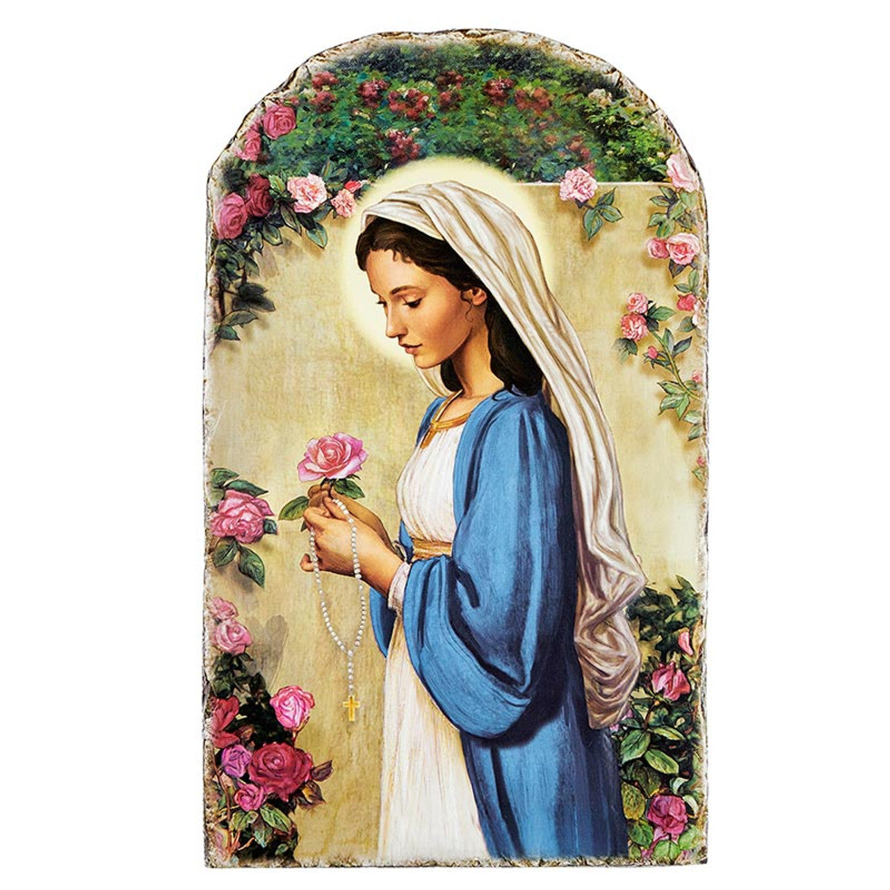 Arched Tile Plaque - Madonna of Roses