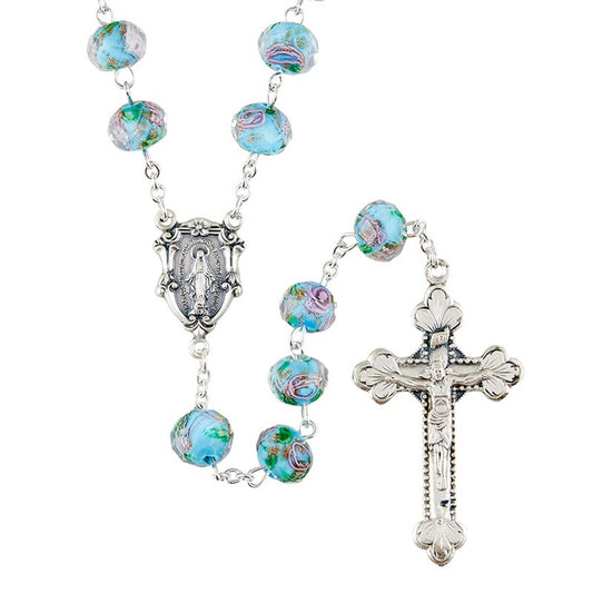 Hand Painted Rosary - Aqua