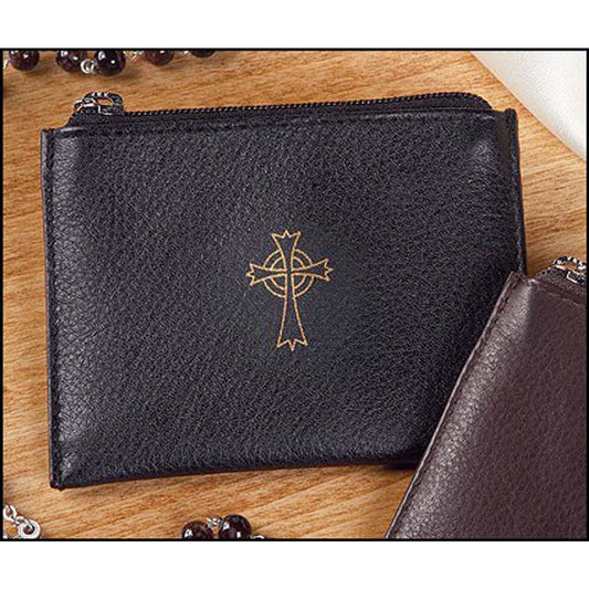 Black Leather Rosary Case - 3/pk