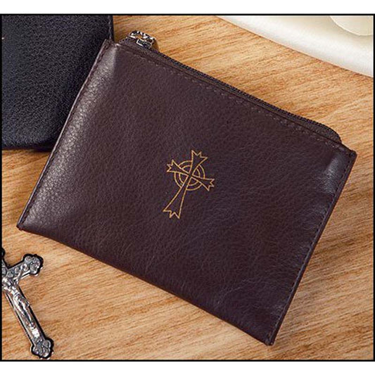 Brown Leather Rosary Case - 3/pk