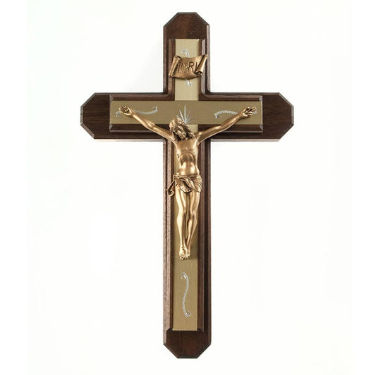 13" H Walnut Sick Call Crucifix Set (L1356)