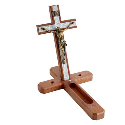 13" H Walnut Sick Call Crucifix Set (L1357)