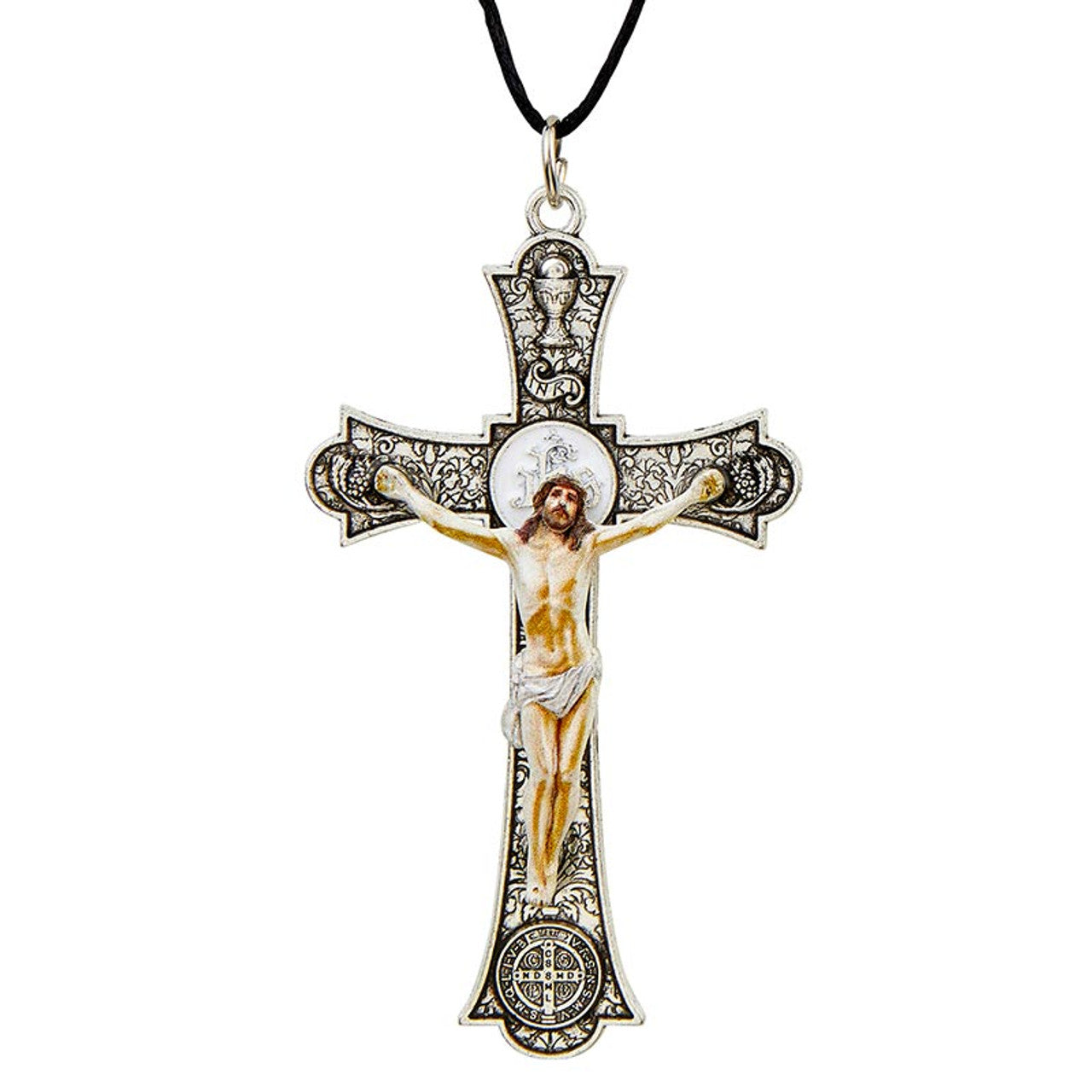 Holy Mass Pendant Crucifix - Silver with Cord