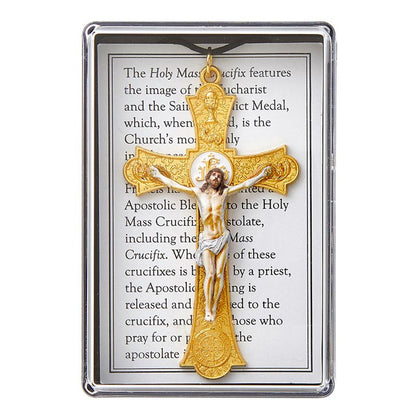 Holy Mass Pendant Crucifix - Gold with Cord