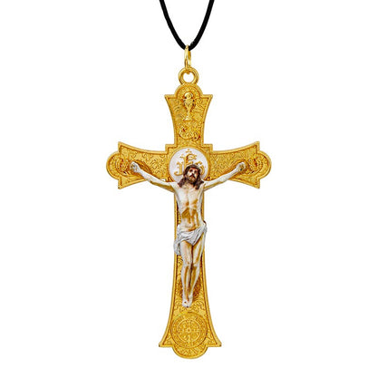 Holy Mass Pendant Crucifix - Gold with Cord