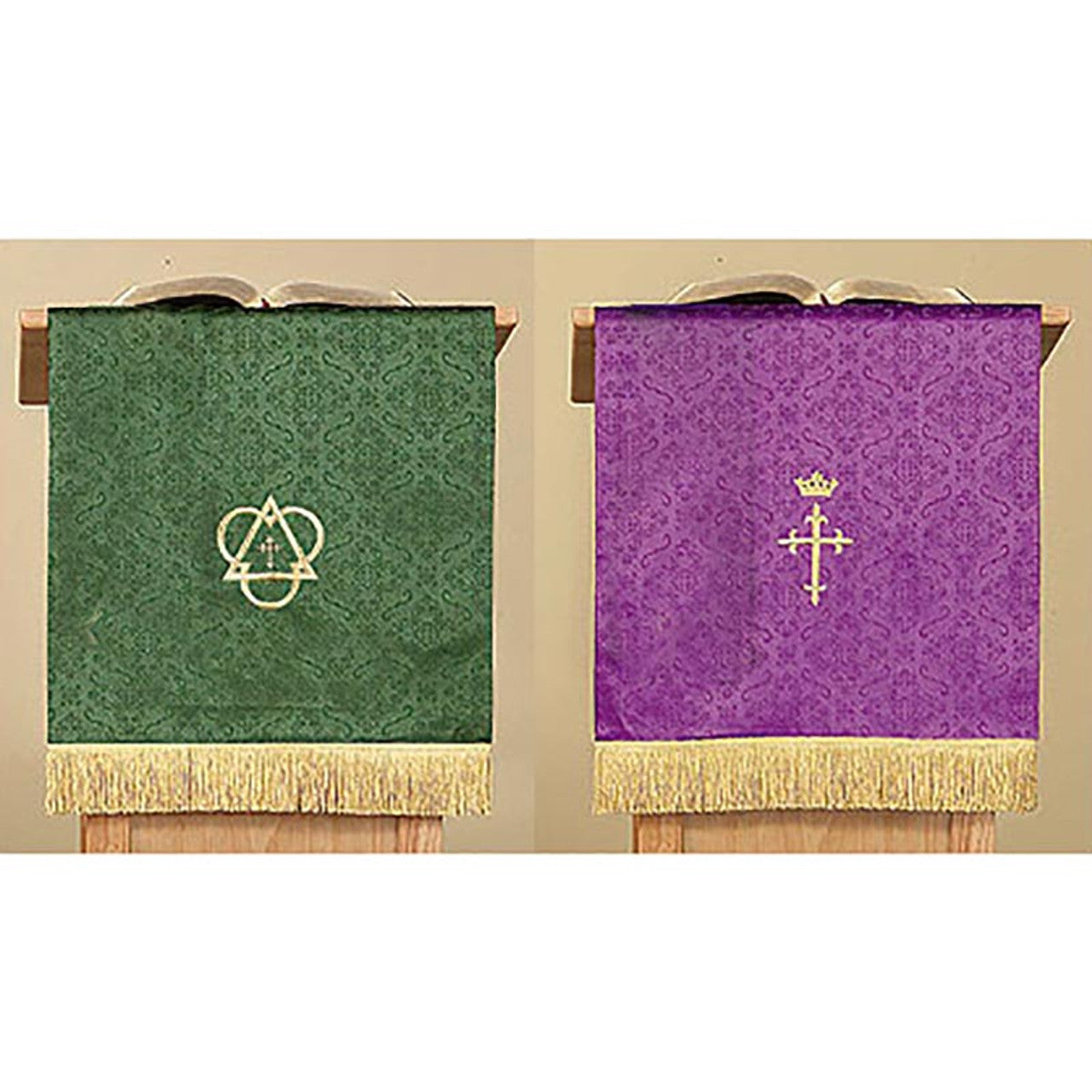 Jacquard Reversible Pulpit Scarf with  Cross: Purple/Green