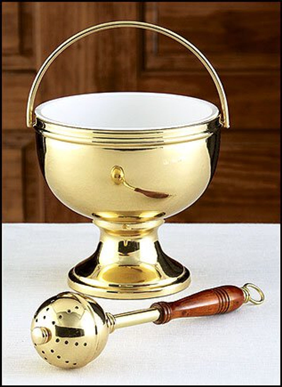 Gold Holy Water Pot with Sprinkler Set