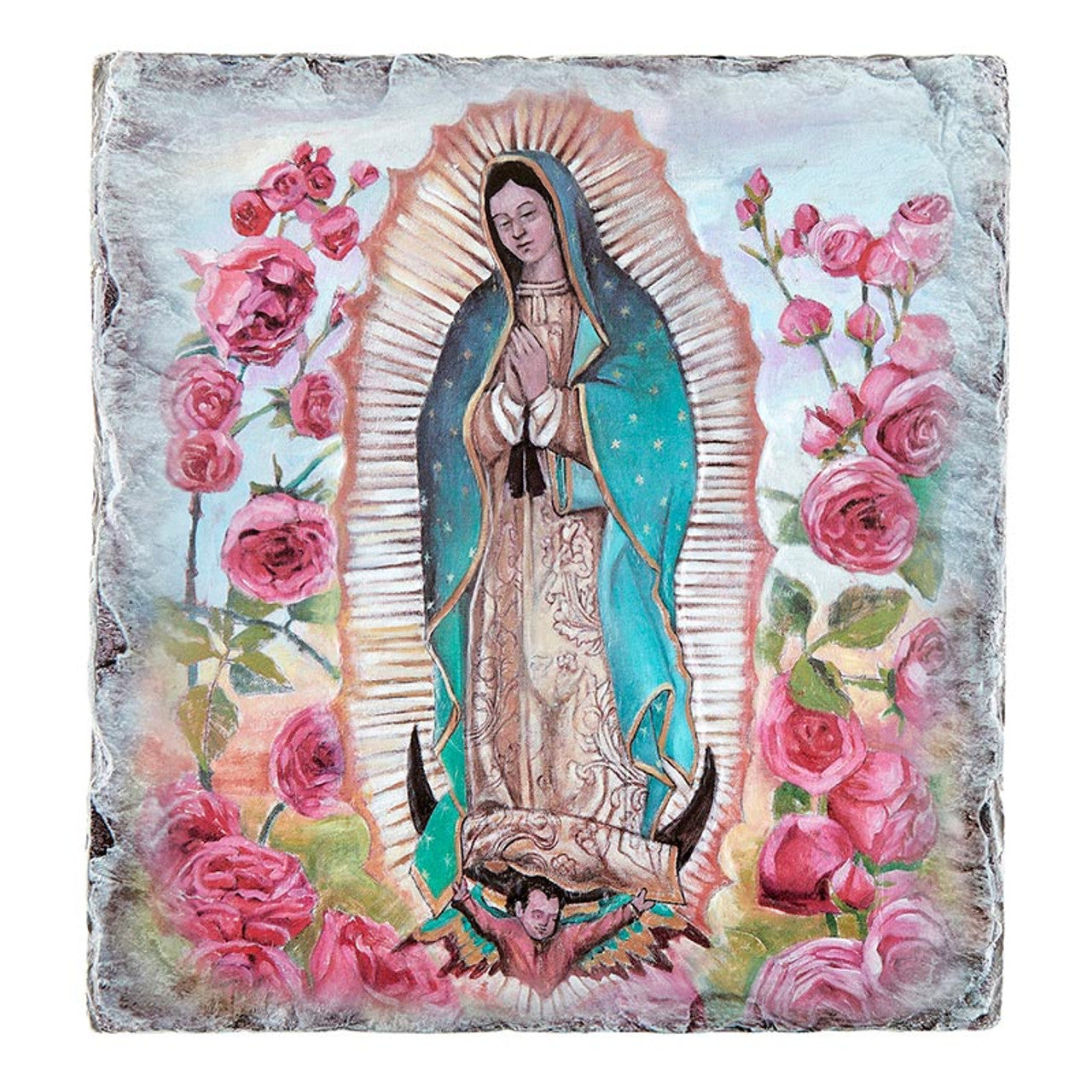 Square Tile Plaque with Stand - Our Lady of Guadalupe