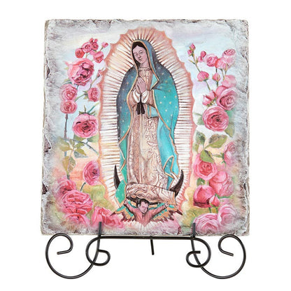 Square Tile Plaque with Stand - Our Lady of Guadalupe