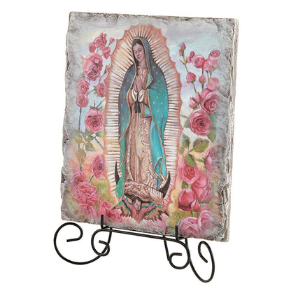 Square Tile Plaque with Stand - Our Lady of Guadalupe