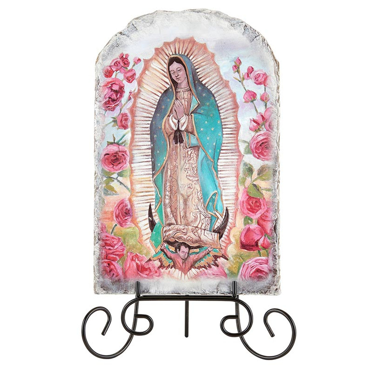 Arched Tile Plaque with Stand - Our Lady of Guadalupe (N0022)