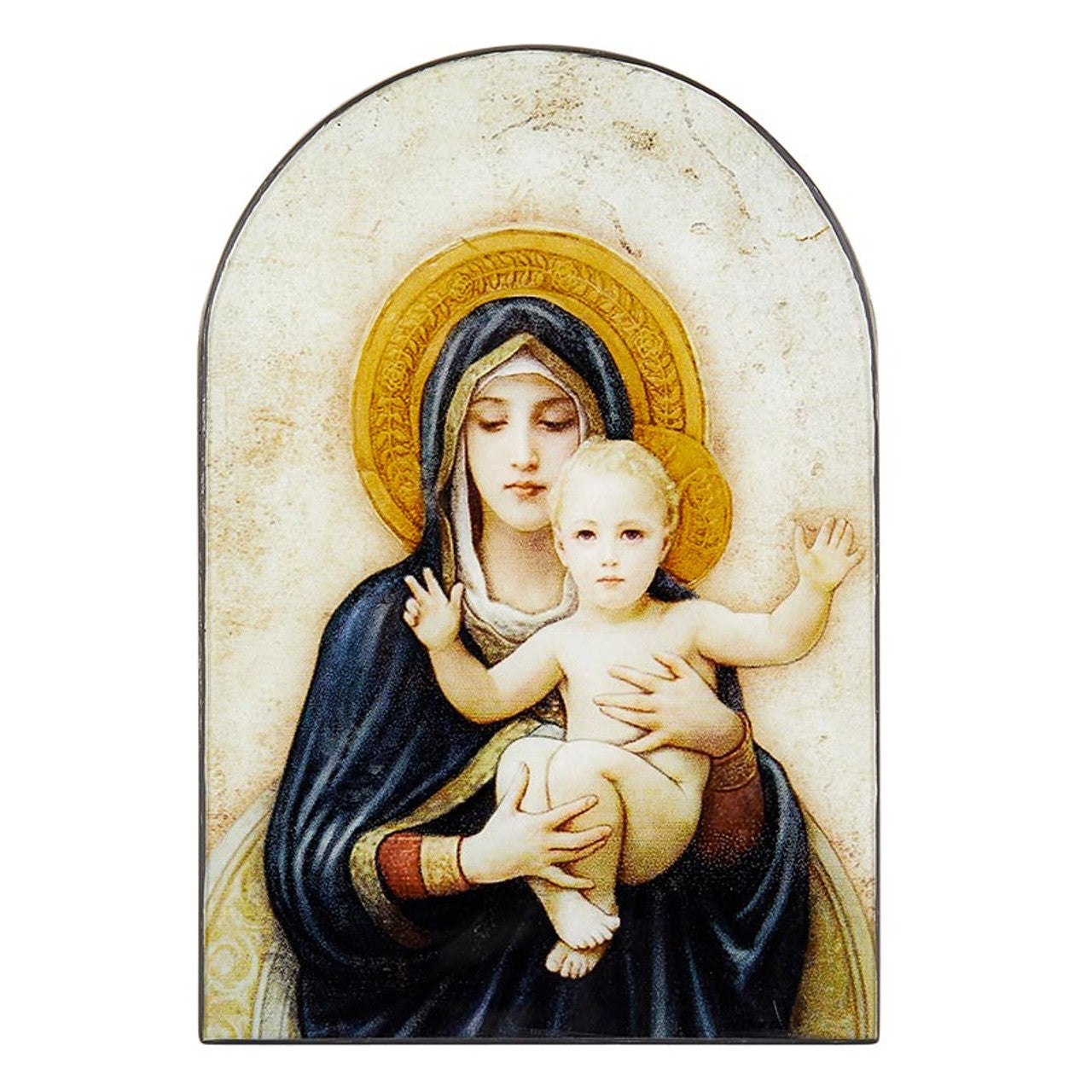 Arched Wood Plaque - Bouguereau: Madonna and Child